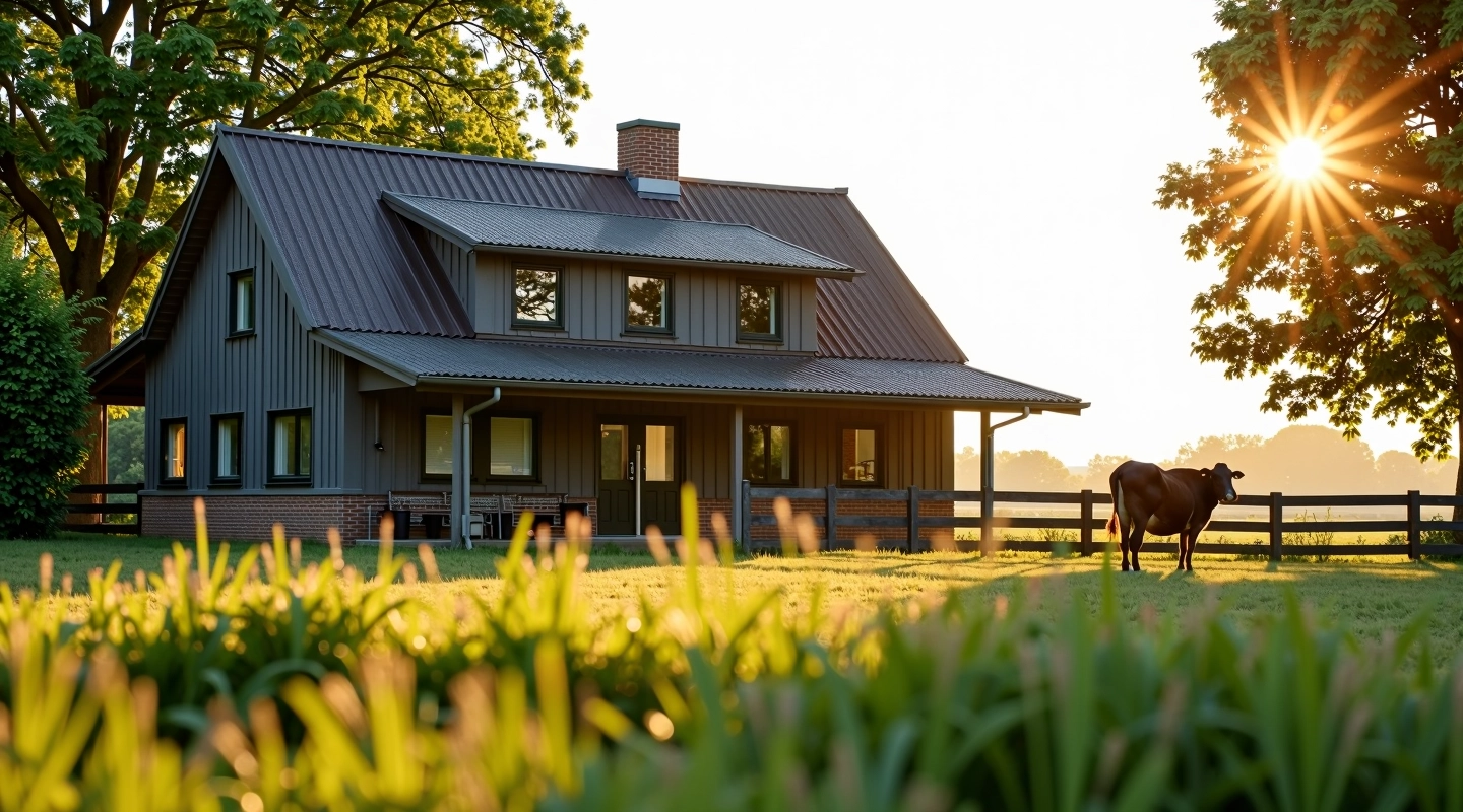 Landelijke boerderij met groene weiden en Nederlandse landschap