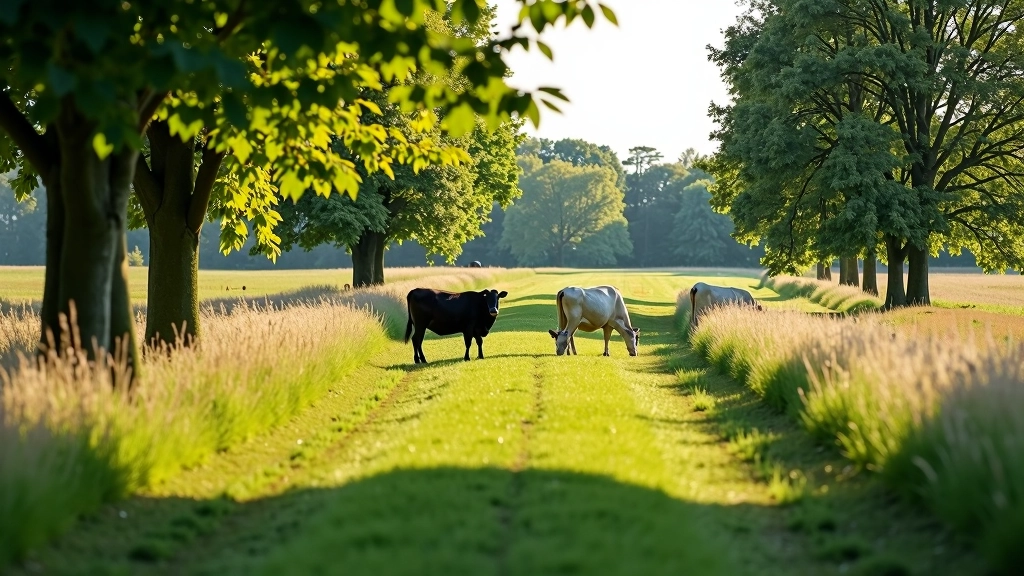Groene weilanden met koeien, bosachtergrond en landwegen in Friesland, seizoensgebonden landschap