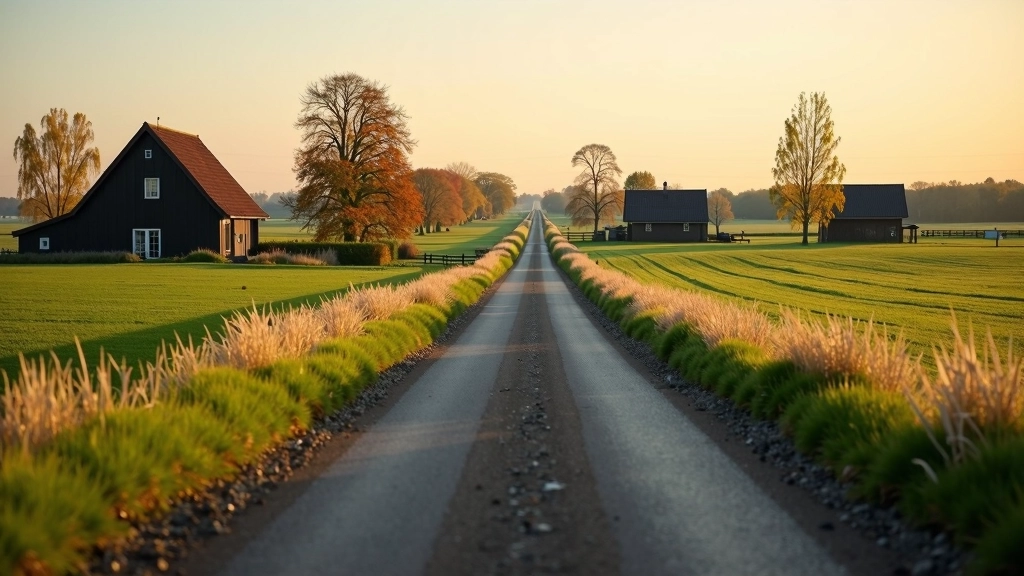Boerderijpad met natuurlijke omgeving, afstanden en bereikbaarheid